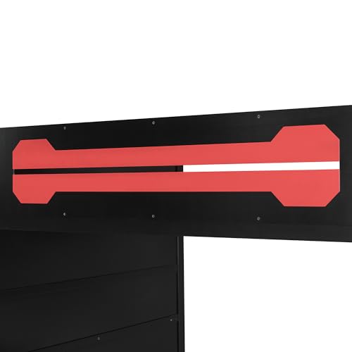 HZXINKEDZSW Full Size Wood Gaming Loft Bed with Desk, Multi-Storage Shelves and Light Strip, Modern Esports Style Bed Frame for Boys Girls Teens Bedroom Apartment Dormitory (Black+Red, Full) HZXINKEDZSW