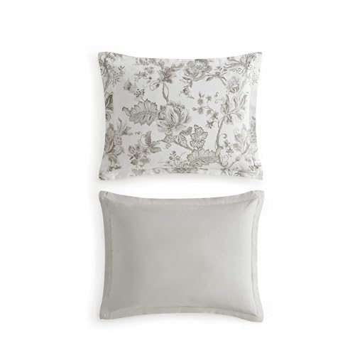 Martha Stewart - Queen Comforter Set, Smooth Sateen Front with Subtle Sheen & Lightweight Cotton Percale Reverse, 3 Piece Bed Set with Matching Pillowcases (Avery Floral Grey) Martha Stewart
