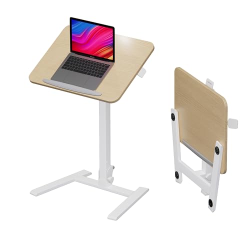 alawooder 25 Inch Mobile Folding Desk - No Assembly Pneumatic Sit-Stand Desk, 29-42" Height Adjustable Rolling Laptop Desk with Hidden Wheels, 0-90° Tilt Top for Home Office, Craft & Study alawooder