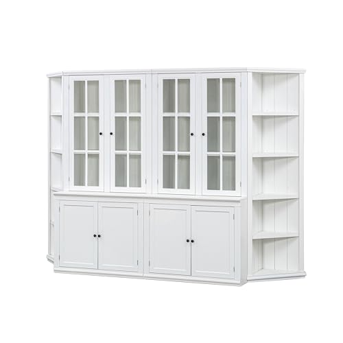 Merax 75.3"x 105.5" Tall Display Cabinets and Two Triangle Sided Bookshelves,Minimalist Wooden Storage Cabinets, Sideboard Cupboard for Living Room,Dining Room Hallway Entryway,White Merax