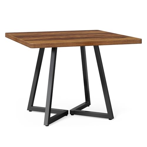 LITTLE TREE 31.5 Inches Small Dining Table for 4, Square Dinner Table for Small Space, Dining Room Tables, Rustic Brown Wooden Kitchen Table with Metal Legs, Modern Leisure Cafe Table for Apartment LITTLE TREE