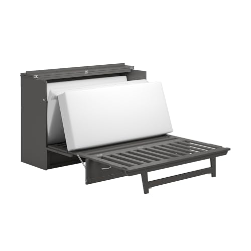 AFI, Northfield Murphy Bed Chest Queen with 6" Mattress, Storage Drawer & Built-in USB Charger, Grey AFI