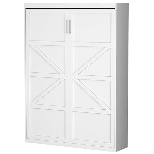 ROOMTEC Full Size Murphy Wall Bed, White, Space-Saving Furniture Bed Frame for Bed Room,Guest Room,Home Office ROOMTEC