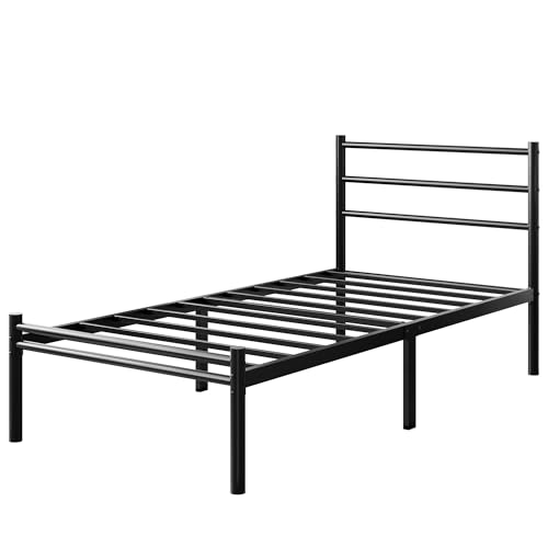 Yicensen Twin Bed Frames with Headboard and Footboard, 14 Inch Metal Platform Twin Size Bed Frame with Steel Slat Support, No Box Spring Needed, Noise Free, Easy Assembly, Black Yicensen