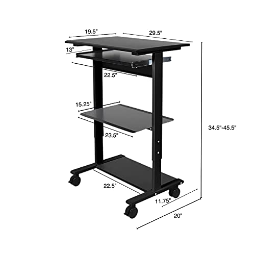 Stand Up Desk Store Mobile Rolling Adjustable Height Standing Workstation with Printer Shelf and Slideout Keyboard Tray (Black Frame/Black Top, 30" Wide) S Stand Up Desk Store