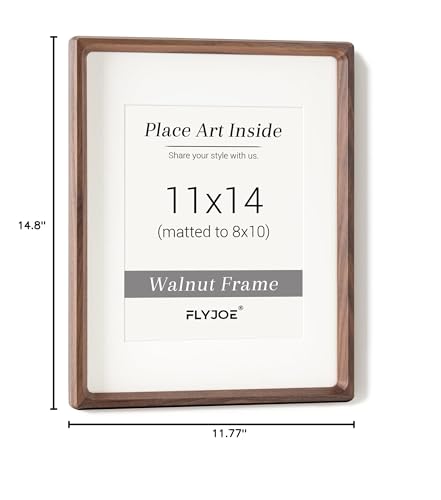 11x14 Picture Frame, USA-Sourced Natural Walnut Wood Photo Frame with Tempered Glass, Handcrafted Rounded Corner 11 x 14 Wooden Frame Matted to 8x10 Photos, Wall or Tabletop Display FLYJOE