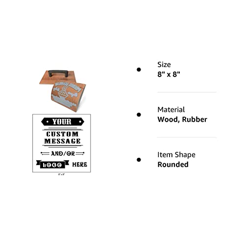 8" x 8" Extra Large Custom Rocker Mount Wood Hand Rubber Stamp with Heavy Duty Metal Handle UImprint