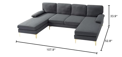 OMMGG 107.9” U Shaped Sectional Sofa with Double Extra Wide Chaise, Seat Cushions & Removable Back, for Living Room, Office, Apartment OMMGG