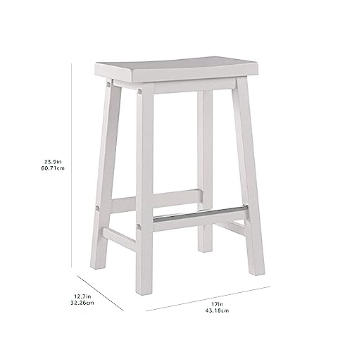 Amazon Basics Solid Wood Saddle-Seat Kitchen Counter Barstool with Footrest, Easy Assembly - 24-Inch Height - White - Set of 2 Amazon Basics
