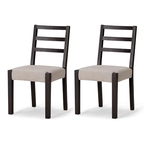 Maven Lane Willow Rustic Wooden Armless Kitchen Dining Chair in Weathered Black Finish with Padded Dove Weave Fabric Upholstered Seat, Set of 4 Maven Lane