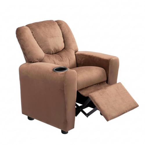 Naomi Home Suri Kids Recliner Chair with Cup Holder & Footrest, Brown Microfiber - Cozy Lounge for Toddlers & Children Naomi Home