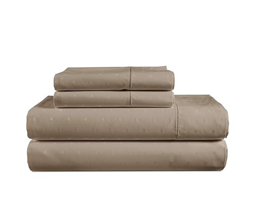 LANE LINEN 100% Egyptian Cotton Bed Sheets - 4PC Full Sheets Set, Long Staple Bedding Sheets, Sateen Weave, Luxury Hotel Sheets, Fits Upto 16" Mattress, Swiss Dot - Taupe LANE LINEN