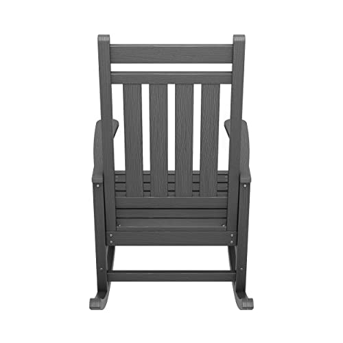 SERWALL Outdoor Rocking Chair Set of 2, HDPE Rocking Chairs for Adult, All Weather Porch Rockers for Lawn Garden, Grey SERWALL