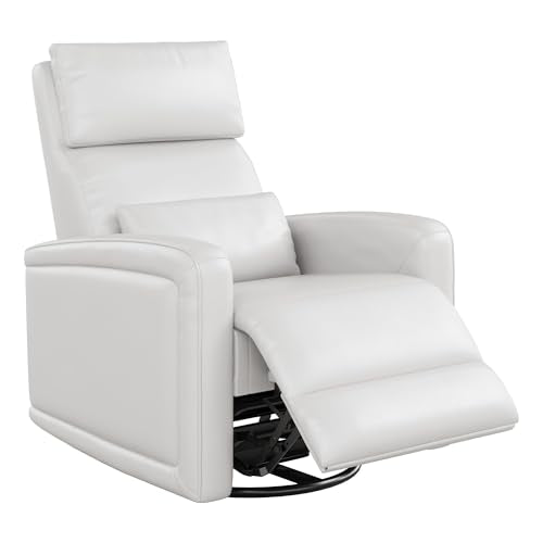 GarveeLife Adult Manual Recliner Chair, 360-Degree Swivel Rocker with Footrest, Adjustable Backrest Reclining Chair, White Faux Leather Armchair for Living Room