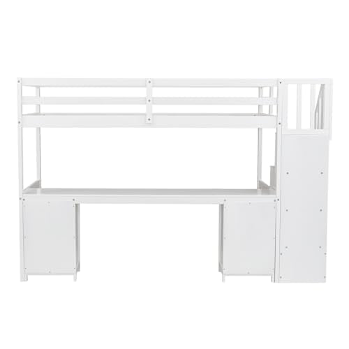Harper & Bright Designs Twin Size Loft Bed with Stairs and Desks, Wood Loft Bed Frame with Storage Drawers, White Harper & Bright Designs