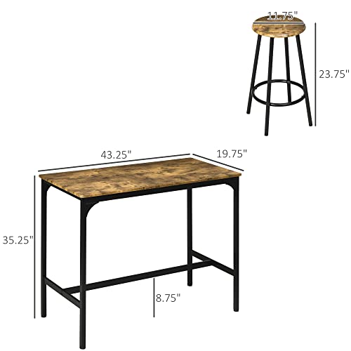 HOMCOM Rustic 5-Piece Counter Height Bar Table Set with 4 Stools - Industrial Brown Dining Ensemble HOMCOM