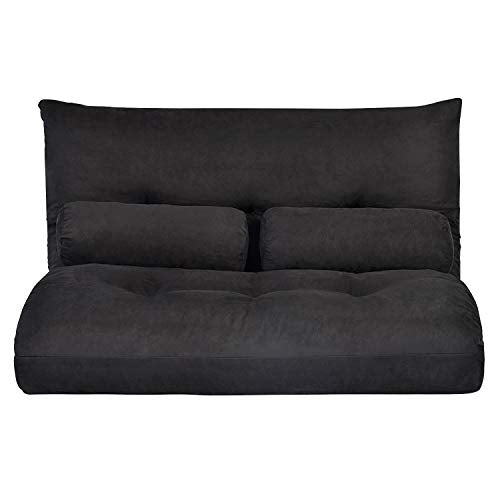 Flieks Floor Sofa Bed Adjustable 5-Position Reclining Futon Sofa Bed Foldable Lazy Sofa with 2 Pillows for Kids, Black Flieks