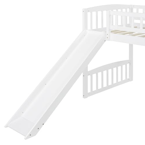 Harper & Bright Designs Twin Loft Bed with Slide and Ladder, Kids Loft Bed, Wooden Low Loft Bed for Kids, No Box Spring Needed, White Harper & Bright Designs