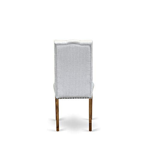 East West Furniture LAEL9-78-05 9 Piece Dining Set Includes a Rectangle Dining Room Table with Removable Leaf and 8 Grey Linen Fabric Upholstered Chairs, 42x92 Inch, Jacobean East West Furniture