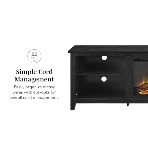 Walker Edison Wren Classic 4 Cubby Fireplace TV Stand for TVs up to 80 Inches, 70 Inch, Black Walker Edison