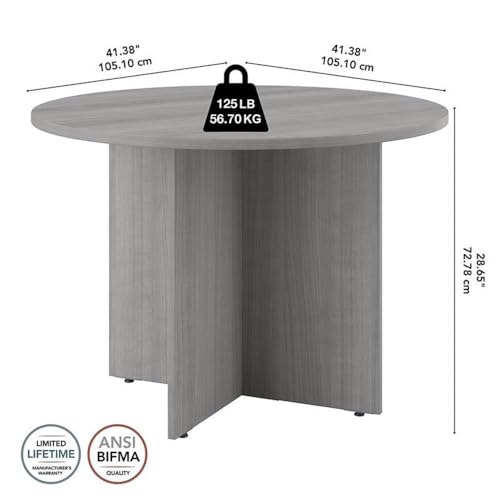 Pemberly Row 42W Round Conference Table with Wood Base in Platinum Gray - Wood Pemberly Row
