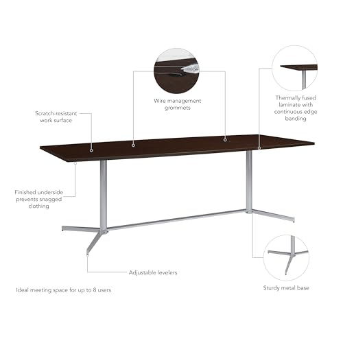 Bush Business Furniture Boat Shaped Conference Table with Metal Base, 96W x 42D, Mocha Cherry/Silver Bush Furniture