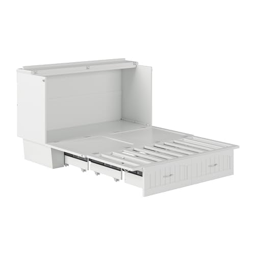 AFI, Nantucket Queen Murphy Bed Chest with Mattress, Storage Drawer and Built-In USB Charger, White AFI