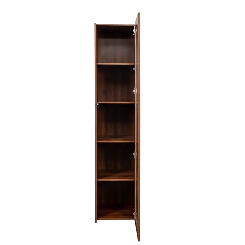 KWOJU 70.87" H Display Cabinet with Glass Doors and LED Lights,Walnut Bookcase with 5 Shelves, Curio Storage Cabinet for Kitchen, Dining Room,Bedroom KWOJU