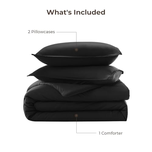 Litanika Black Twin/Twin XL Comforter Set, 2 Pieces Lightweight Solid Bedding Comforter Set, All Season Fluffy Bed Set (66x90In Comforter & 1 Pillowcase) Litanika