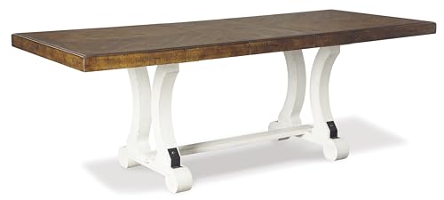 Signature Design by Ashley Valebeck Farmhouse Rectangular Extension Dining Table, Fits up to 8, White & Brown Signature Design by Ashley