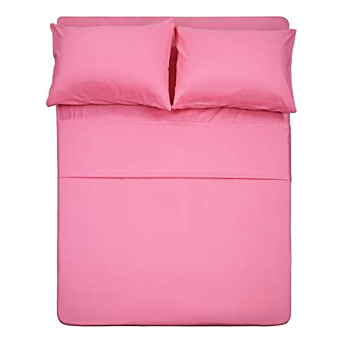 4 Piece Bed Sheet Set (Full,Peach Pink) 1 Flat Sheet,1 Fitted Sheet and 2 Pillow Cases,Brushed Microfiber Luxury Bedding with Deep Pockets Best Season