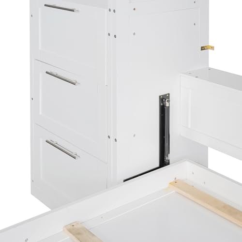 Quarte Modern Queen Size Murphy Bed with Closet, Drawers and Shelves, Cabinet Bed Folding Wall Bed for Guest Room, Office (White@1) Quarte