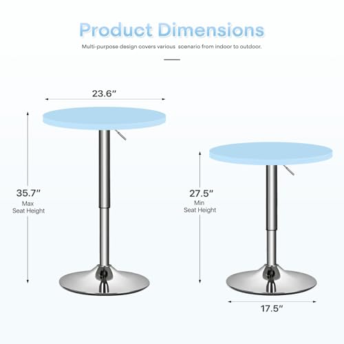 Athena Collection Round Bar Table 27.5"- 36" Height Adjustable Bistro Pub Table, Bar Height Cocktail Table with Swivel Top Metal Base, Tall Table for Home Bar Party Event, Blue Athena Collection