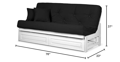 Nirvana Futons Arden White Futon with Storage Drawers Full or Queen Size - Space Saving Armless Design with Comfortable Mattress (Twill Black), Sofa Bed Available in Nirvana Futons