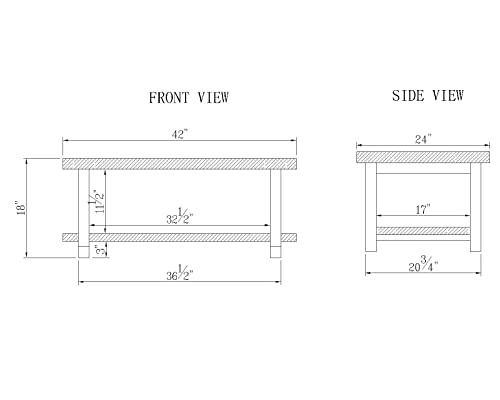 Alaterre Furniture Pomona Rustic Industrial Modern Vintage Metal and Solid Wood Coffee Table, Easy Assembly, 42 in x 24 in x 18 in ,Brown Alaterre Furniture