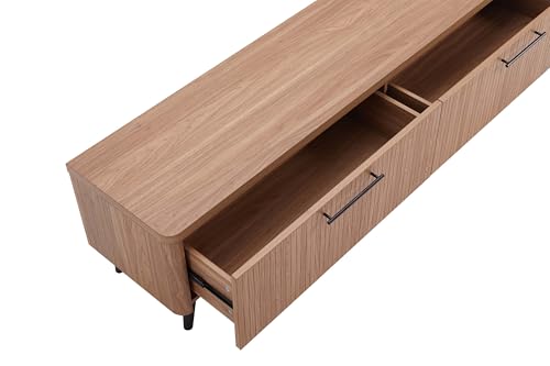 Manhattan Comfort Jodie 69" TV Stand with Wood Ribbed Drawers, Mid Century Modern Console Table for Televisions up to 60", Entertainment Center Storage Solution for Living Room, Maple Manhattan Comfort