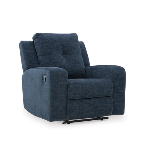 Signature Design by Ashley Danum Casual Manual Tufted Wall Hugger Recliner with Track Arms, Blue
