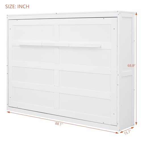 MERITLINE Queen Horizontal Murphy Bed,Wood Space-Saving Folding Farmhouse Murphy Bed Cabinet for Adults,No Box Spring Needed (Queen,White) MERITLINE