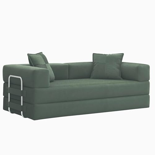 GRUSIGN 78 Inch Convertible Sofa Bed, 5-in-1 Futon Sofa Bed Pull Out Couch, Boneless Couch Bed for Living Room, Corduroy Boneless Couches for Bedroom, Apartment, No Assembly Sleeper Sofa Bed, Green GRUSIGN