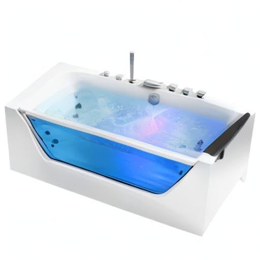 Empava 59 in. Acrylic Alcove Whirlpool Bathtub - Hydromassage Rectangular Jetted Soaking Tub with Center Drain - Waterfall Faucet Empava