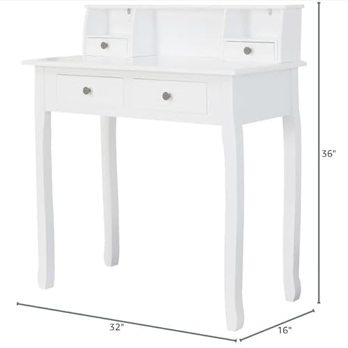 DMAITH Small White Writing Desk with Hutch – 32" Home Office Desk with Drawers | Compact Computer Desk, Vanity Makeup Table for Bedroom or Study Room DMAITH