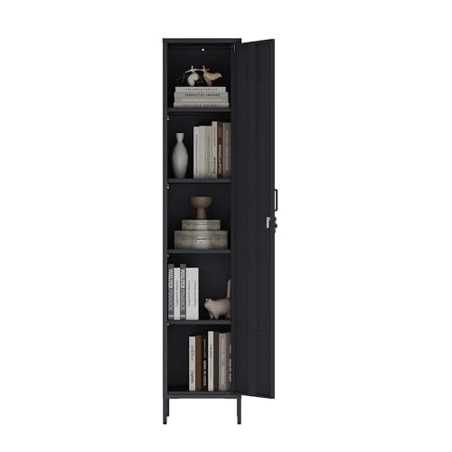 Manhattan Comfort Naomi 72.8'' Tall Storage Cabinet, Single Metal Locker with Lock, Adjustable Shelves, Vented Door & Floor Protectors, Modern Garage & Office Organizer, Black Manhattan Comfort
