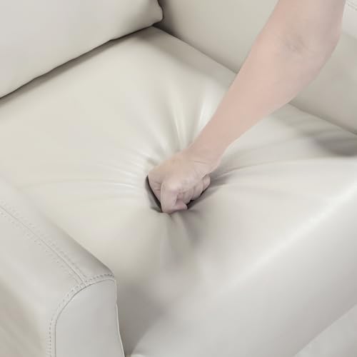 Lexicon Manual Recliner Chair, Wall Hugger Reclining Chair, Faux Leather Nursery Recliner, Tab Pull Reclining, Magazine Pocket, for Living Room/Theater Seating/Apartment, Easy Assembly, Beige