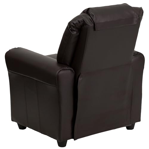 Flash Furniture Vana LeatherSoft Kids Recliner with Cup Holder, Headrest, and Safety Recline, Contemporary Reclining Chair for Kids, Supports up to 90 lbs., Brown