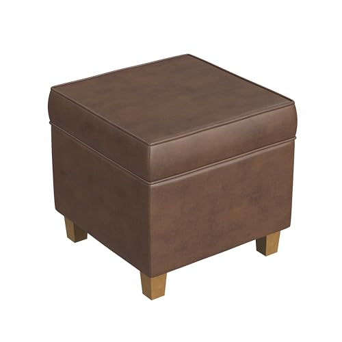 HomePop Square Ottoman with Lift Off Top - Brown Faux Leather HomePop