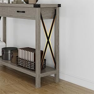 CABIHOME Farmhouse Entryway Table, Wooden Console Table with Drawers, 2 Tier Sofa Table with Storage, Console Table for Entryway, Living Room, Hallway, Foyer-Grey CABIHOME