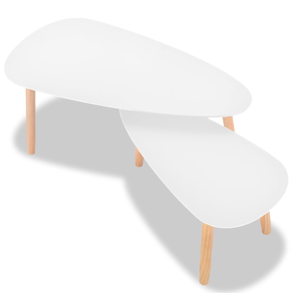 vidaXL Nesting Coffee Table 2 pcs, Side Tables with Solid Pine Wood Legs, Scandinavian Style End Table for Living Room, White vidaXL