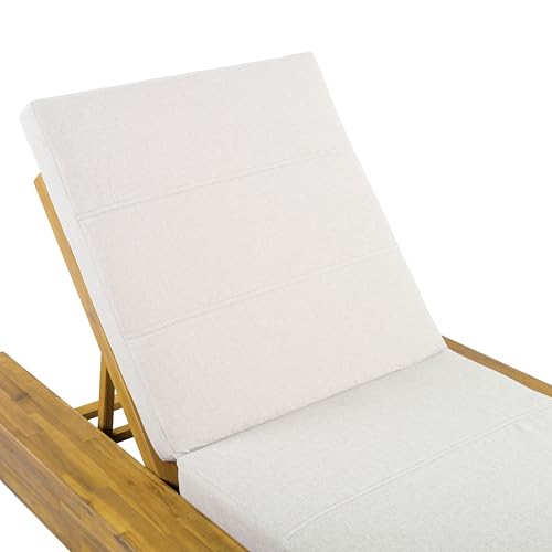 Christopher Knight Home Tory Acacia Wood Chaise Lounge Chair Outdoor, Poolside Sun Lounger Recliner, Patio Outdoor Chaise Lounge with Cushions, Adjustable Backrest Single Lounge Sofa, Beige+Teak