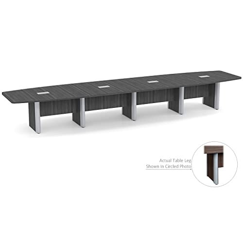 Thaweesuk Shop 18 ft Gray Modern Boat Shaped Conference Table Room Hide Wires Inside Elliptical Metal Legs Desk Grommets Racetrack Boardroom Office Furniture Business Wood 212''L x 47-32''W x 29''H Generic