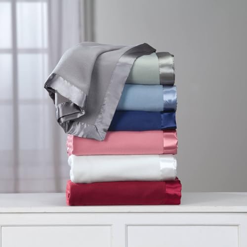 OakRidge Satin Fleece Blanket, Full/Queen, Twin or King Size – 100% Polyester Lightweight Fabric and Cozy Satin Binding Edges in Tightly Folding Travel Blanket, Blue OakRidge